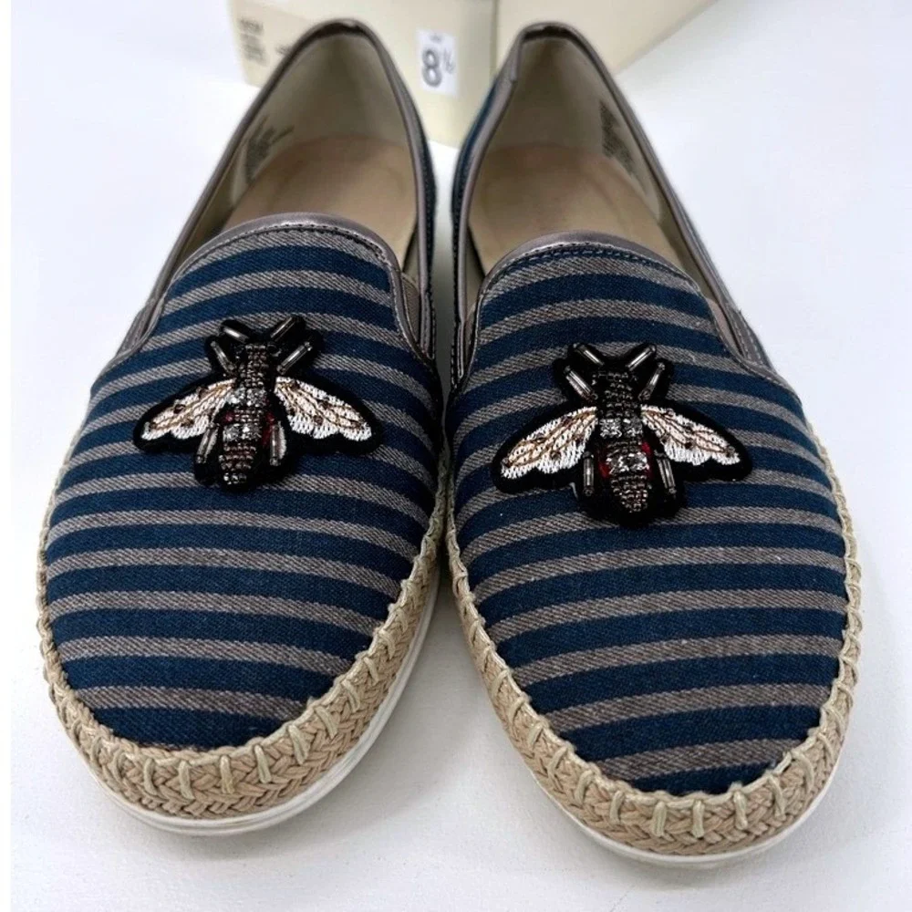 Anne Klein iFlex Blue Striped Beaded Bee Espadrille Loafers Womens 8.5 M Flats